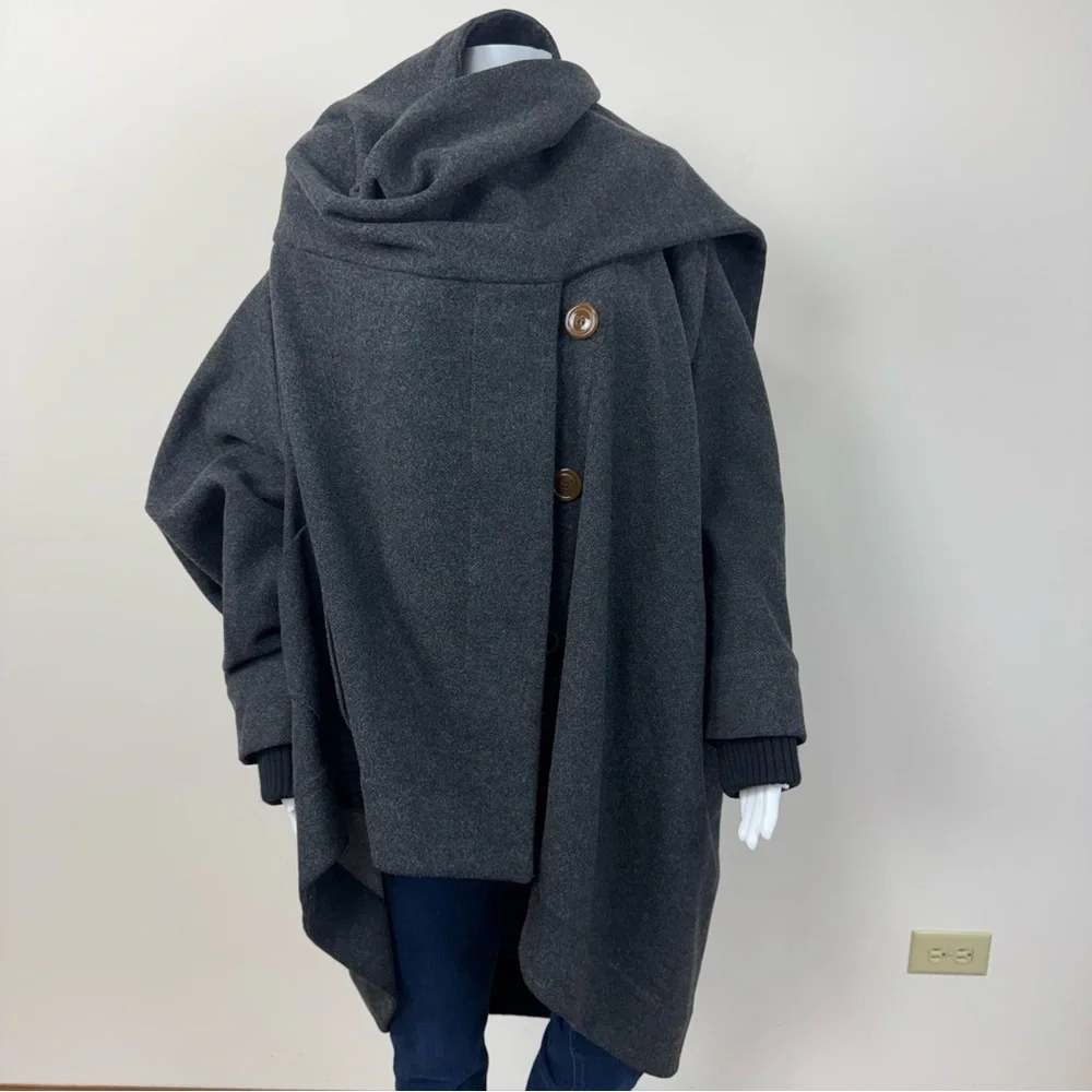 Vivienne Westwood Red Label Asymmetric Draped Wool Scarf Coat Gray Sz M - Picture 10 of 16